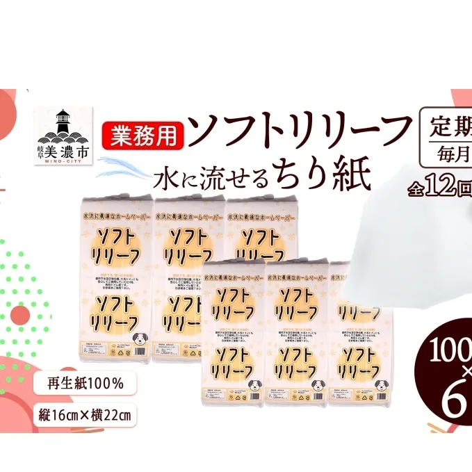 定期便 12ヵ月連続お届け ちり紙 リリーフ 1000枚×6袋 紙 無香料 ティッシュペーパー 落とし紙 ペーパー 紙 紙製品 日用品 消耗品 紙製品 ストック 備蓄 生活必需品 エコ まとめ買い トイレに流せる 介護 川一製紙 送料無料 岐阜県 美濃市　　　　　　　　