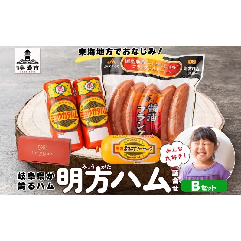 明方 ハム Bセット ボロニア ソーセージ フランクフルト JA ブランド 豚肉 お肉 国産 熟成 塩分 控えめ 豚腸 バーベキュー BBQ 加工品 お取り寄せ 贈答 ギフト 送料無料 めぐみの農業協同組合 岐阜県 美濃市