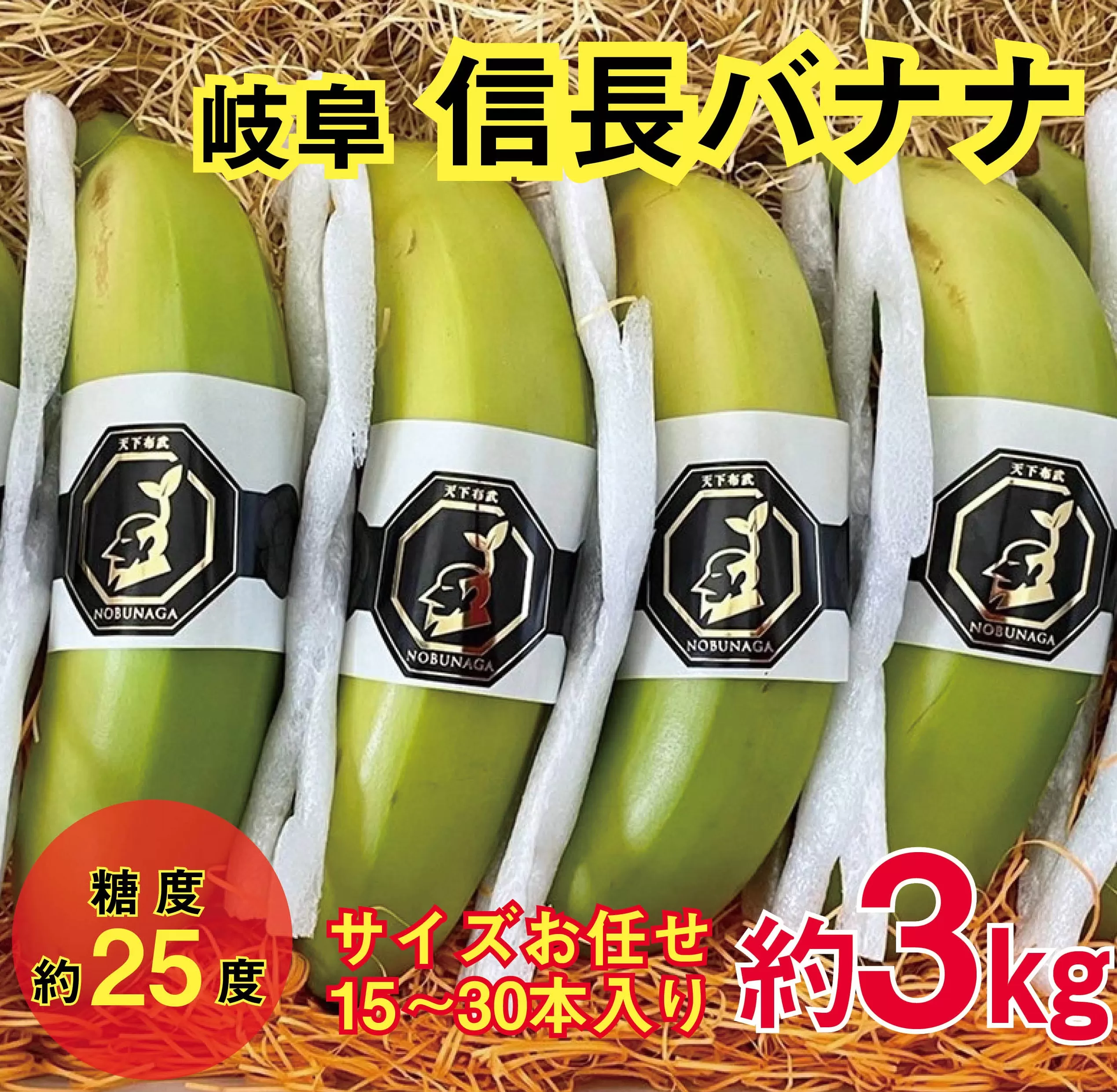 1043 天下布武信長バナナ　約3kg　サイズお任せ　岐阜県産　糖度25度前後　無農薬　無添加
