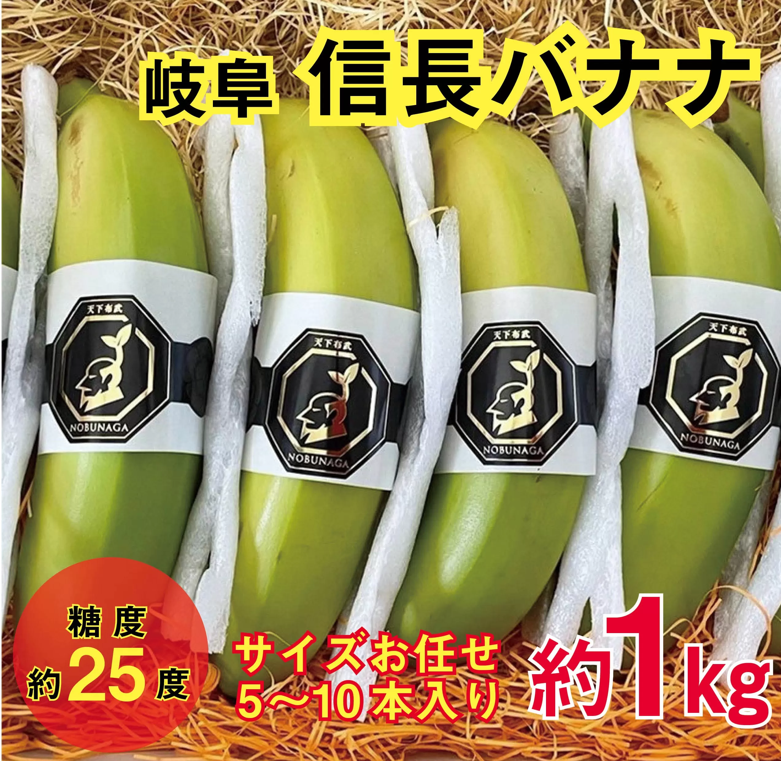 1041 天下布武信長バナナ　約1kg　サイズお任せ　岐阜県産　糖度25度前後　無農薬　無添加