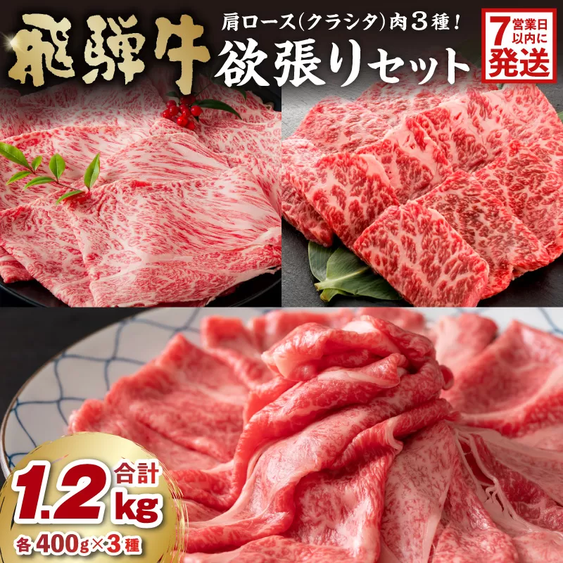 飛騨牛セット　肩ロース（クラシタ）肉（すき焼き用・しゃぶしゃぶ用・焼き肉用）各400g　0016-044-1w 【 お肉 肉 牛肉 ブランド牛 ブランド和牛  霜降り 】