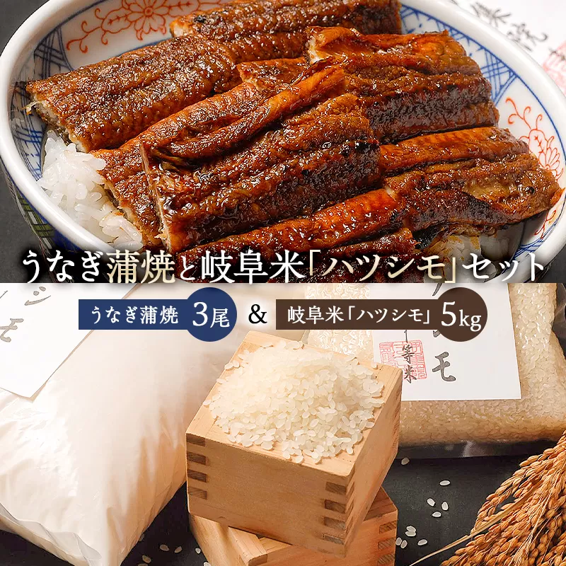 「炭かおる地焼き うなぎ蒲焼(たれ付)3尾」と「岐阜米ハツシモ1等米 5kg」 0021-014 [うなぎ ウナギ 蒲焼 たれ 継ぎ足し 高温焼き 燻製 お米 ご飯 一等米 あっさり]
