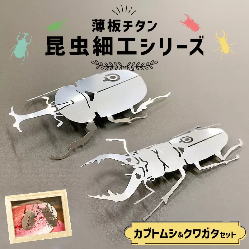薄板チタン昆虫細工シリーズ（クワガタ＆カブトムシ セット）　0067-013