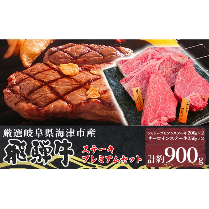 【数量限定】【飛騨牛】海津市産ステーキプレミアムセット 【配達不可：離島】 お肉 牛肉 ステーキ用 国産 岐阜県産 ブランド牛 夕飯 記念日 ディナー 希少部位 赤身 とろける 柔らかい サシ 霜降り ボリューミー