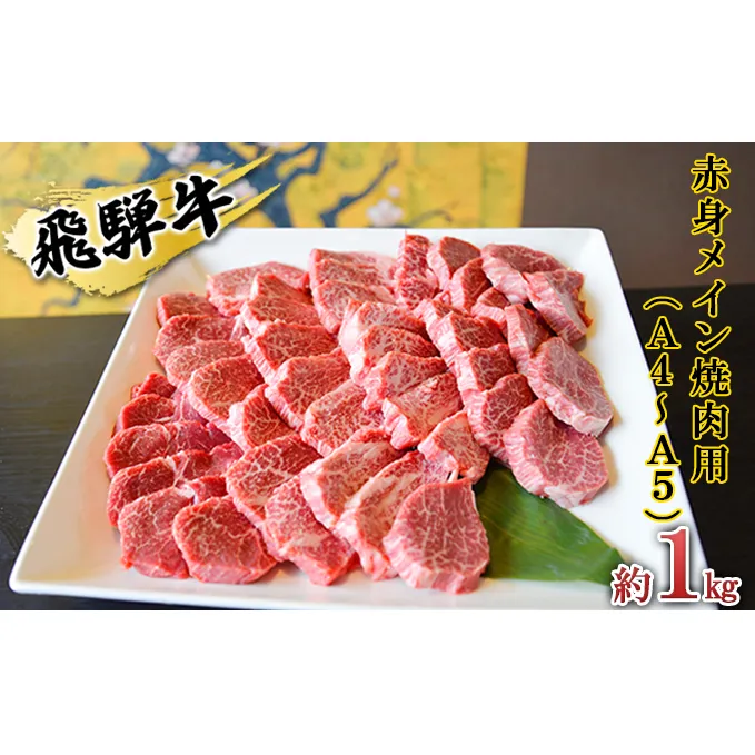 飛騨牛　赤身メイン焼肉用　A4～A5等級使用　マルイおまかせ約1kg（500g×2p）