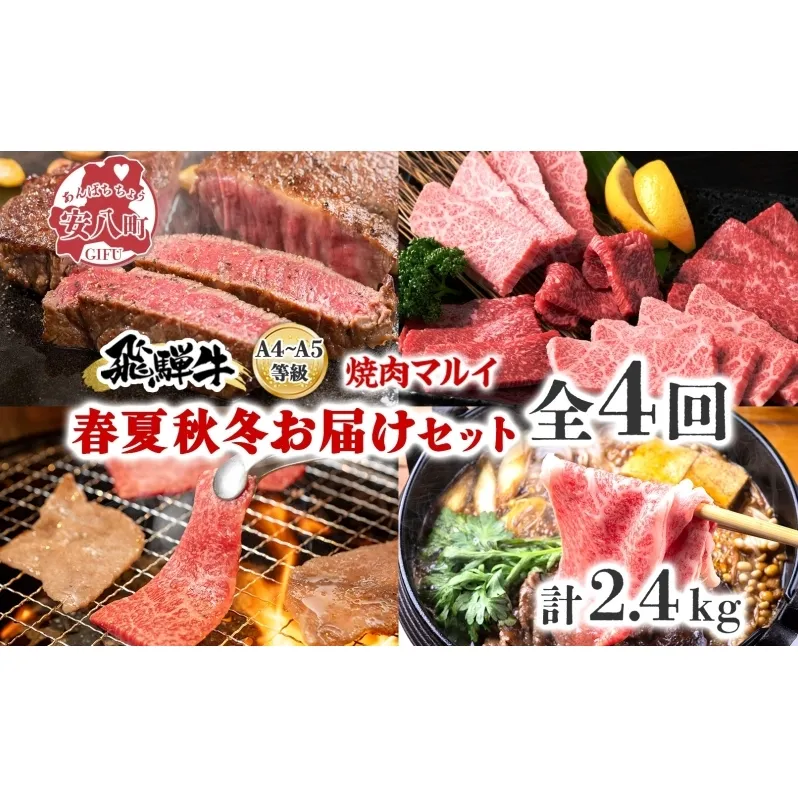 焼肉マルイ 飛騨牛 春夏秋冬お届けセット 4回 合計2.4kg 焼肉 A4 A5 等級 和牛 国産 国産牛 牛 牛肉 鉄板焼き バーベキュー ステーキ すき焼き 冷蔵 冷蔵保存 日本産 ブランド和牛 お取り寄せグルメ 送料無料 岐阜県 安八町