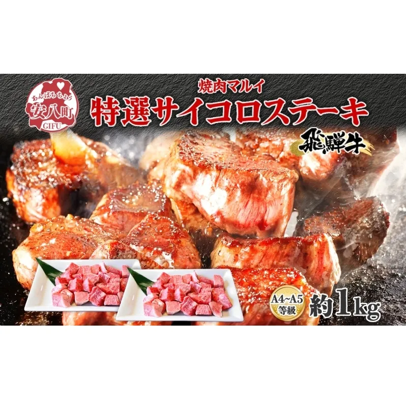 マルイ特選 サイコロステーキ 約1kg A4～A5等級使用 飛騨牛 焼肉 肉 牛 牛肉 お肉 国産 和牛 国産牛 焼肉マルイ サイコロ サイコロ肉 一口サイズ BBQ フライパン調理 冷蔵 真空パック お取り寄せ 送料無料 岐阜県 安八町