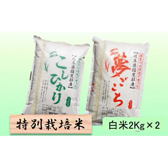 特別栽培米★白米４kg 【コシヒカリ・夢ごこち】 お米 ブランド米 銘柄米 精米 ご飯 おにぎり お米の王様 モッチリ 冷めても美味しい 