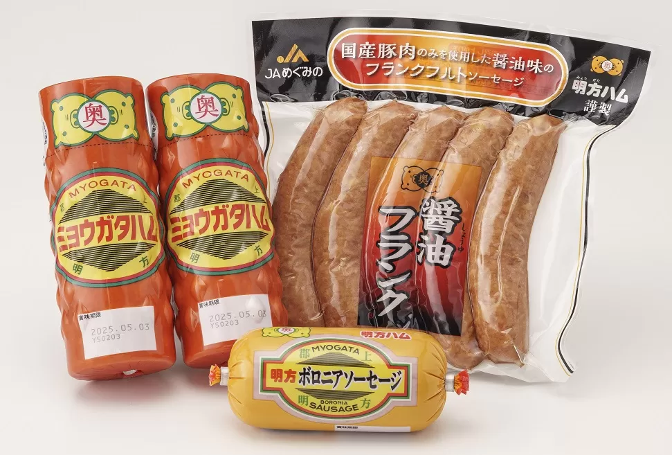 明方ハム 詰合せ Ｂセット 明方ハム ボロニアソーセージ 醤油フランク 特産品 加工品 農協