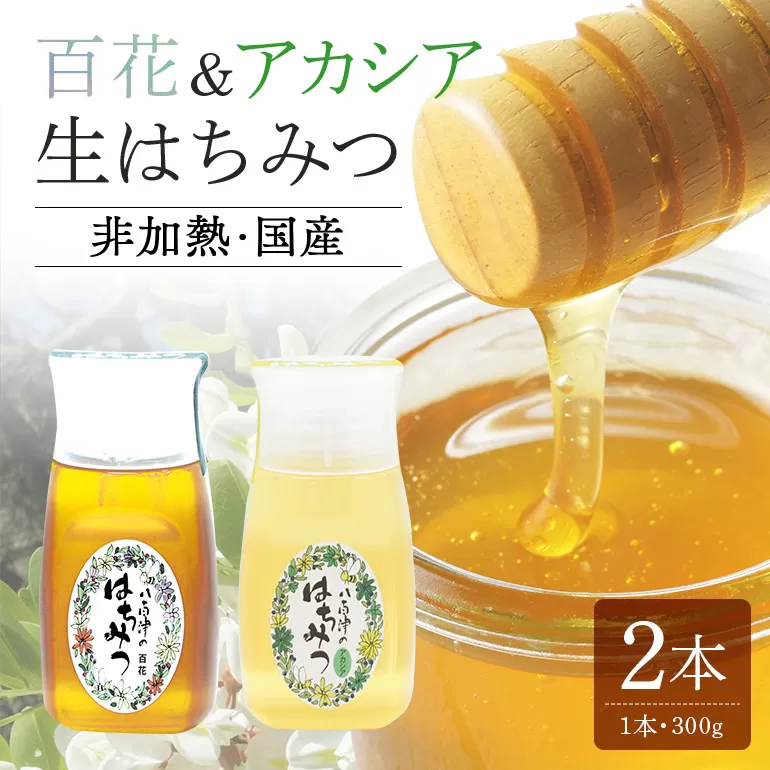 使いやすいプラ容器入り 非加熱生はちみつ 百花 アカシア 300g 各1本 純粋生はちみつ