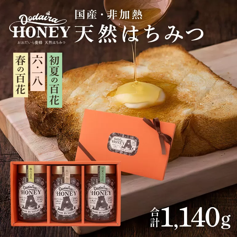 国産天然 非加熱はちみつ 380g 3本セット「春の百花」「6.18」「初夏の百花」 純粋はちみつ 生はちみつ
