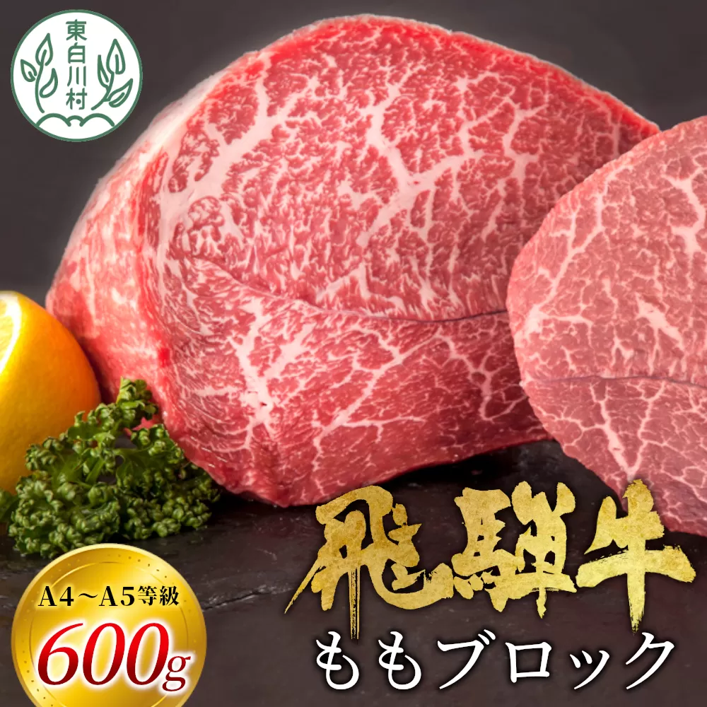 【7営業日以内発送】 飛騨牛 ももブロック 600g ローストビーフ ステーキ 焼肉 A5 A4 もも もも肉 ブロック肉 塊肉 国産 牛 冷凍 和牛 牛肉 豪華 ギフト 贈答  にく お肉 肉 東白川村 岐阜 飛騨 贅沢 霜降り 赤身 肉のひぐち