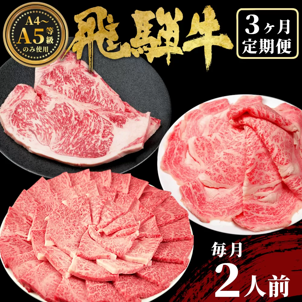 飛騨牛 定期便 全3回 計1.1kg 2人前 すき焼き しゃぶしゃぶ ステーキ 焼肉 BBQ ロース カタロース ロースステーキ モモ カタ 贅沢 贈り物 3ヶ月 定期 おすすめ 選べる 人気 飛騨 ブランド牛 肉のひぐち