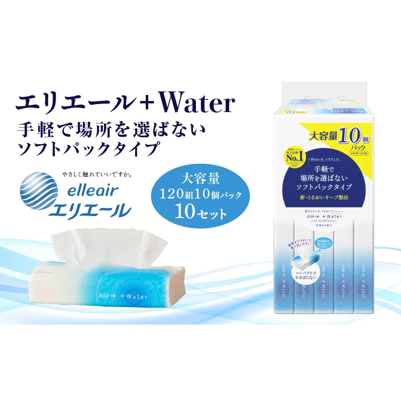 ティッシュ エリエール +Water プラスウォーター ソフトパック 120組 10パック 10個 セット ティッシュペーパー ティシュー ティシューペーパー 保湿 保湿ティッシュ 日用品 消耗品 静岡 静岡県 島田市