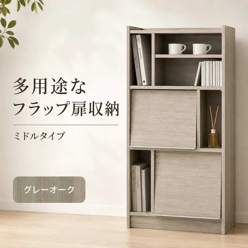 多用途なフラップ扉収納　ミドルタイプ GO インテリア 収納 収納ラック 低ホルムアルデヒド 家具