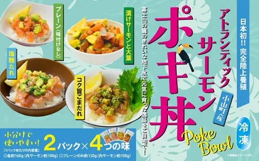日本初 完全陸上養殖 静岡県小山町産 アトランティックサーモン 冷凍 ポキ丼( 食べ比べ セット 約160g / 約130g × 2パック × 4つの味 )