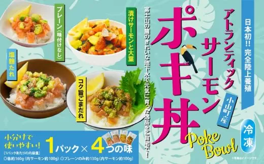 日本初 完全陸上養殖 静岡県小山町産 アトランティックサーモン 冷凍 ポキ丼（ 食べ比べ セット 約160g / 約130g × 1パック × 4つの味 ）