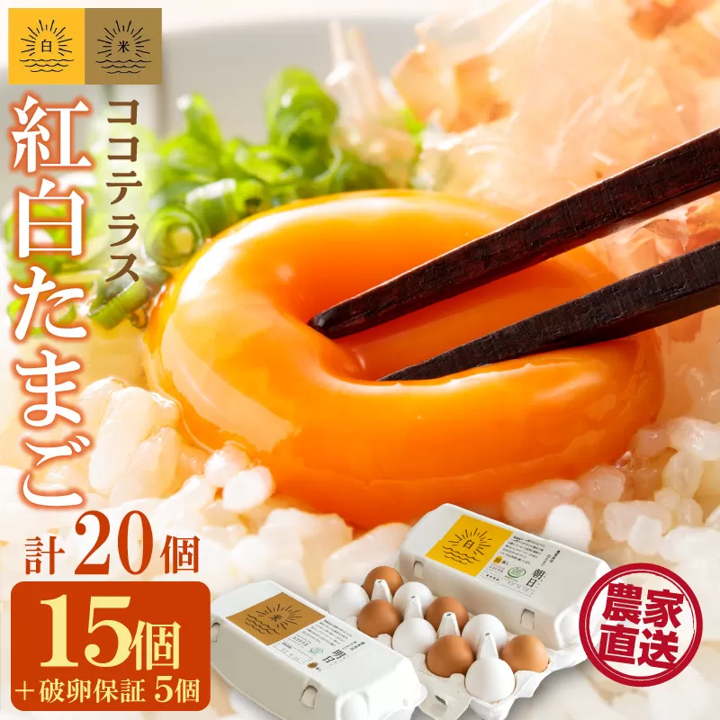 ココテラスの紅白たまご　15個 + 5個保証（計20個）【JGAP認証】