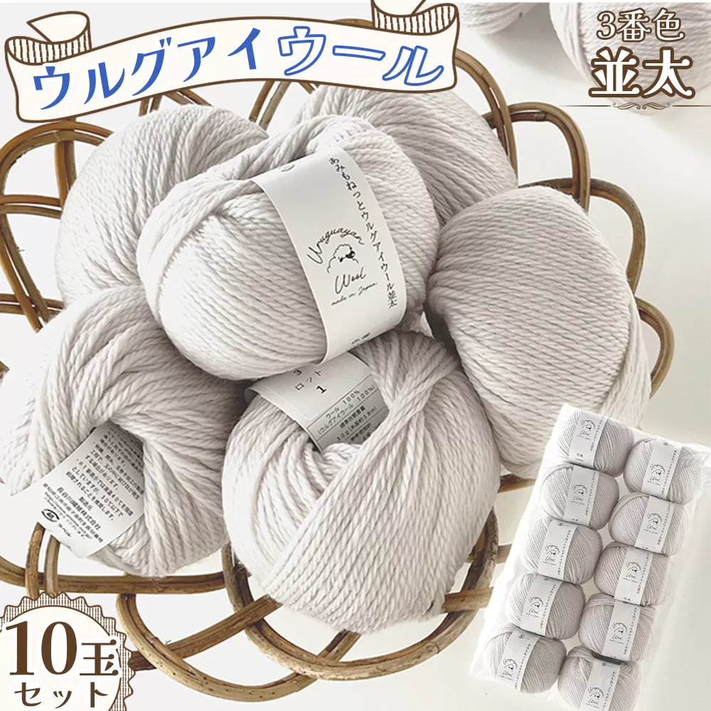 毛糸 ウルグアイウール並太 3番色 10玉セット ／ ウール100％ 並太毛糸 手編み 編み物 ハンドメイド 冬小物 マフラー 帽子 セーター ブランケット 編みやすい ふっくら 愛知県 No.322