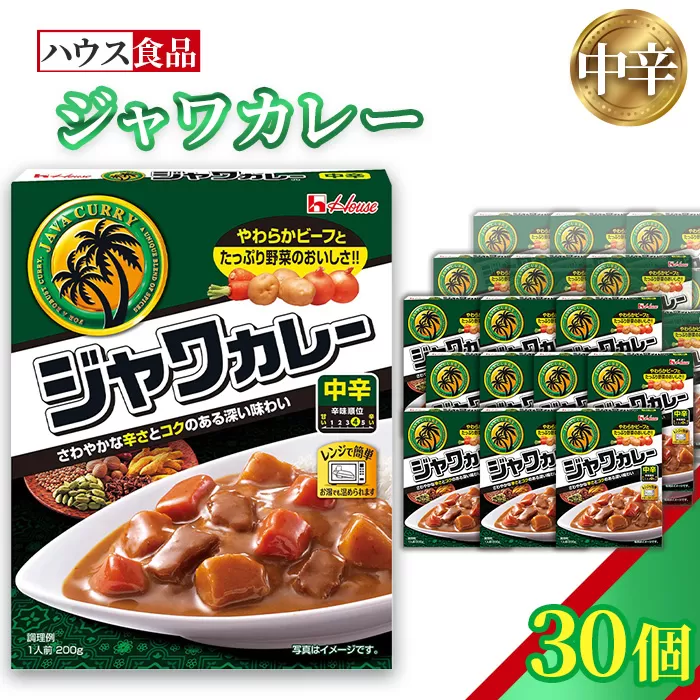 ハウス　レトルトジャワカレー　中辛　30個　レトルト食品　レンジ対応商品 ／ レトルトカレー カレー ハウス食品 レンジ お湯 湯煎 湯せん 時短 簡単 簡単調理 防災 防災食 長期保存 非常食 ローリングストック レトルト 災害 備蓄 常温保存 30個 セット 送料無料 愛知県 No.259-03