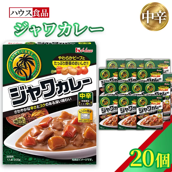 ハウス　レトルトジャワカレー　中辛　20個　レトルト食品　レンジ対応商品 ／ レトルトカレー カレー ハウス食品 レンジ お湯 湯煎 湯せん 時短 簡単 簡単調理 防災 防災食 長期保存 非常食 ローリングストック レトルト 災害 備蓄 常温保存 20個 セット 送料無料 愛知県 No.259-02