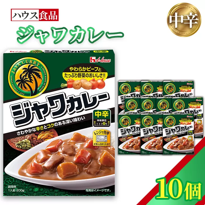ハウス　レトルトジャワカレー　中辛　10個　レトルト食品　レンジ対応商品 ／ レトルトカレー カレー ハウス食品 レンジ お湯 湯煎 湯せん 時短 簡単 簡単調理 防災 防災食 長期保存 非常食 ローリングストック レトルト 災害 備蓄 常温保存 10個 セット 送料無料 愛知県 No.259-01