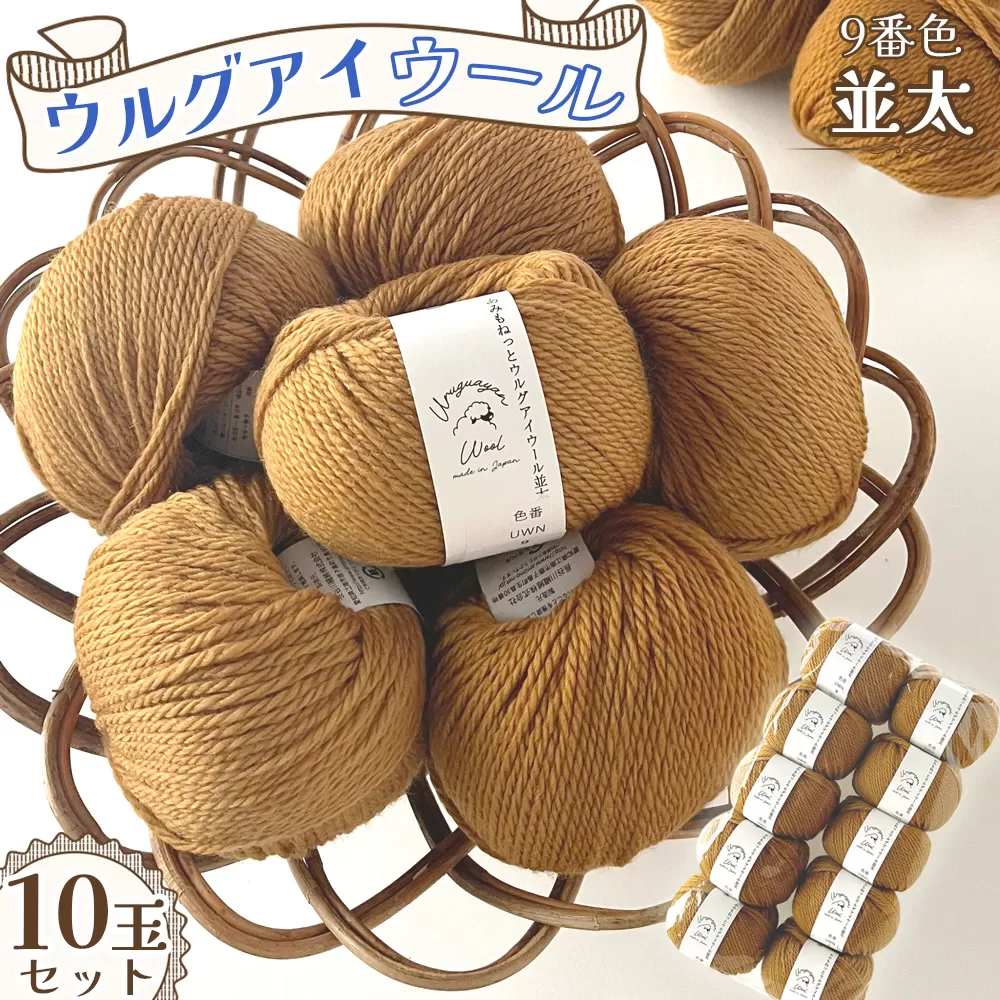 毛糸 ウルグアイウール並太 9番色 10玉セット ／ ウール100％ 並太毛糸 手編み 編み物 ハンドメイド 冬小物 マフラー 帽子 セーター ブランケット 編みやすい ふっくら 愛知県 No.357