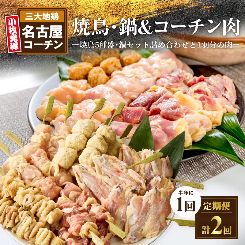 【半年に1回　計2回定期便】名古屋コーチン焼鳥セット・名古屋コーチン鍋&名古屋コーチン1羽分セット　小牧市