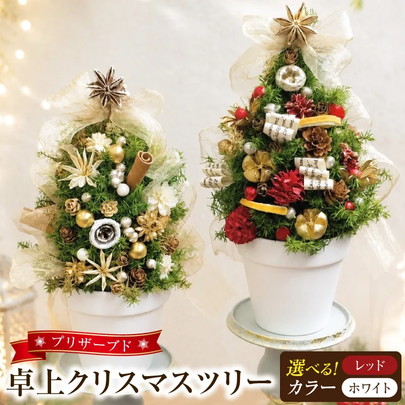 プリザーブド卓上クリスマスツリー 選べる カラー レッド ホワイト クリスマス インテリア クリスマス雑貨 小型ツリー リビング 子ども部屋 カウンター 玄関 ミニツリー プリザーブドフラワー 愛知県 小牧市 送料無料 ［133O18］ 
