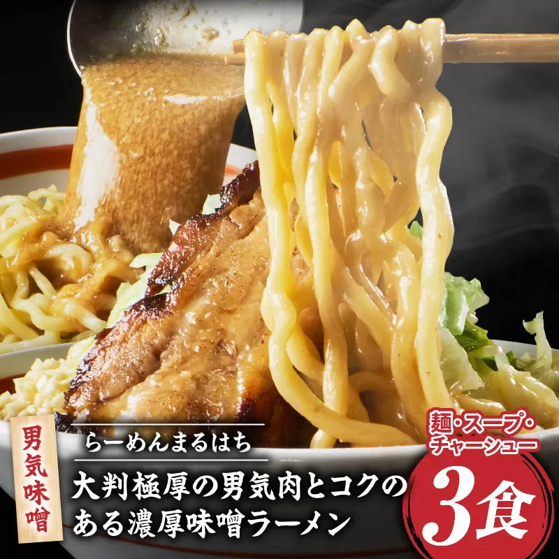 らーめんまるはち 男気味噌（3食）  ［ 大判極厚の男気肉とコクのある濃厚味噌ラーメン ］［205M02］ラーメン まるはち 味噌ラーメン 680g 麺 200g × 3食 大判極厚 濃厚味噌 男気味噌 男気肉 厚切りチャーシュー チャーシュー 行列店 自家製麺 自家製 縮れ麺 豚肉 極厚 濃厚 白湯 スープ 冷凍ラーメン 本格 愛知県 小牧市 送料無料