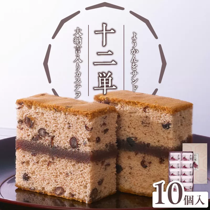 ようかんをサンド大納言小豆入りカステラ【十二単】（10個入） カステラ ようかん 大納言小豆 羊羹 スイーツ おかし お菓子 手土産 ギフト 個包装 常温 長崎堂［008N05］