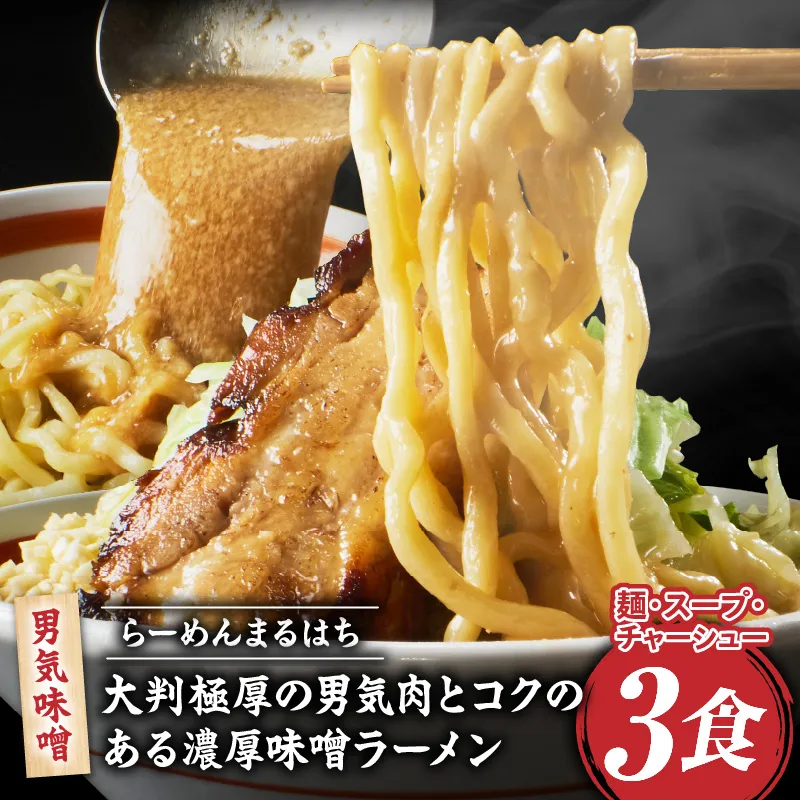 らーめんまるはち 男気味噌（3食）  【 大判極厚の男気肉とコクのある濃厚味噌ラーメン 】［205M02］ラーメン まるはち 味噌ラーメン 680g 麺 200g × 3食 大判極厚 濃厚味噌 男気味噌 男気肉 厚切りチャーシュー チャーシュー 行列店 自家製麺 自家製 縮れ麺 豚肉 極厚 濃厚 白湯 スープ 冷凍ラーメン 本格 愛知県 小牧市 送料無料 