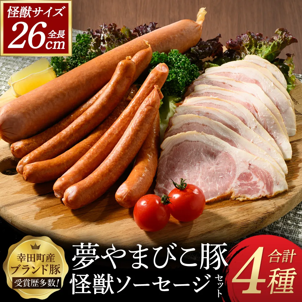 夢やまびこ豚の怪獣ソーセージセット 4種 | ソーセージ ウィンナー チョリソー ハム 夢やまびこ豚 加工肉 豚肉 セット BBQ 真空パック 冷凍