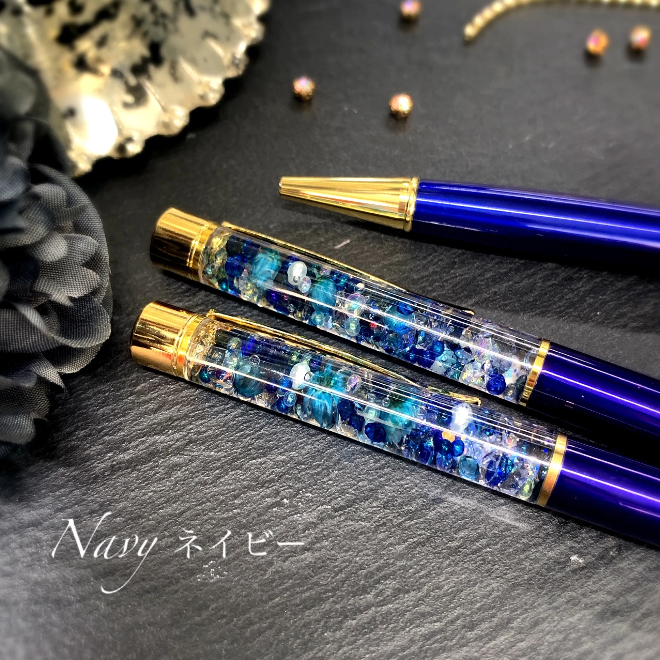 ハーバリウムボールペン『夜景』替え芯付き ケースラッピング ネイビー