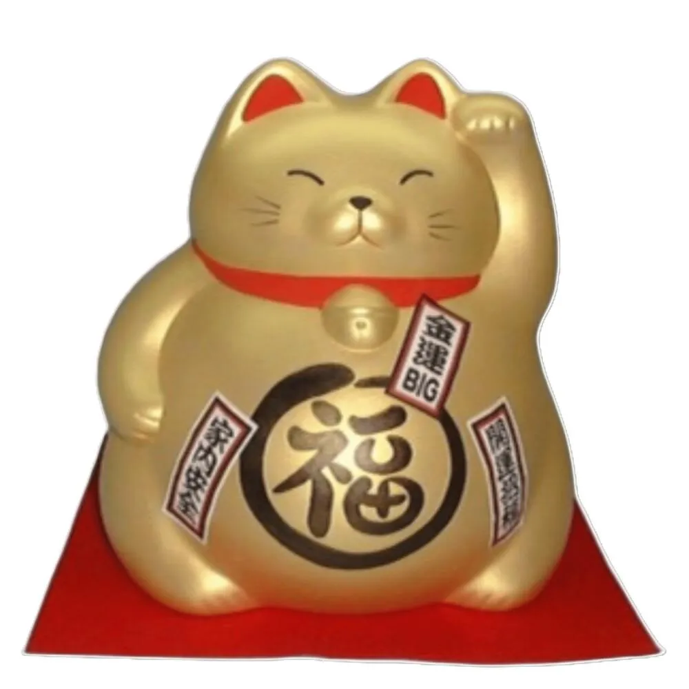 ジャンボ貯金箱 丸福猫 敷布付（金色）