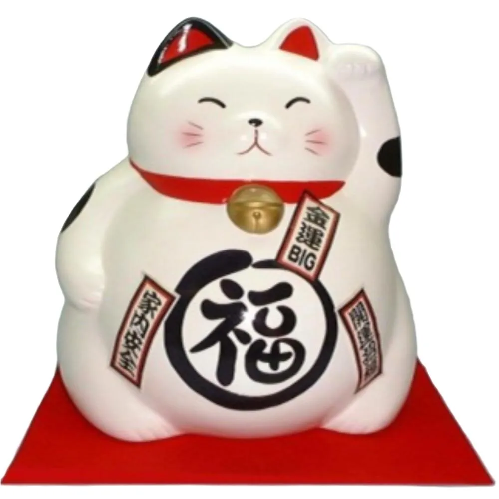 ジャンボ貯金箱 丸福猫 敷布付（白色）