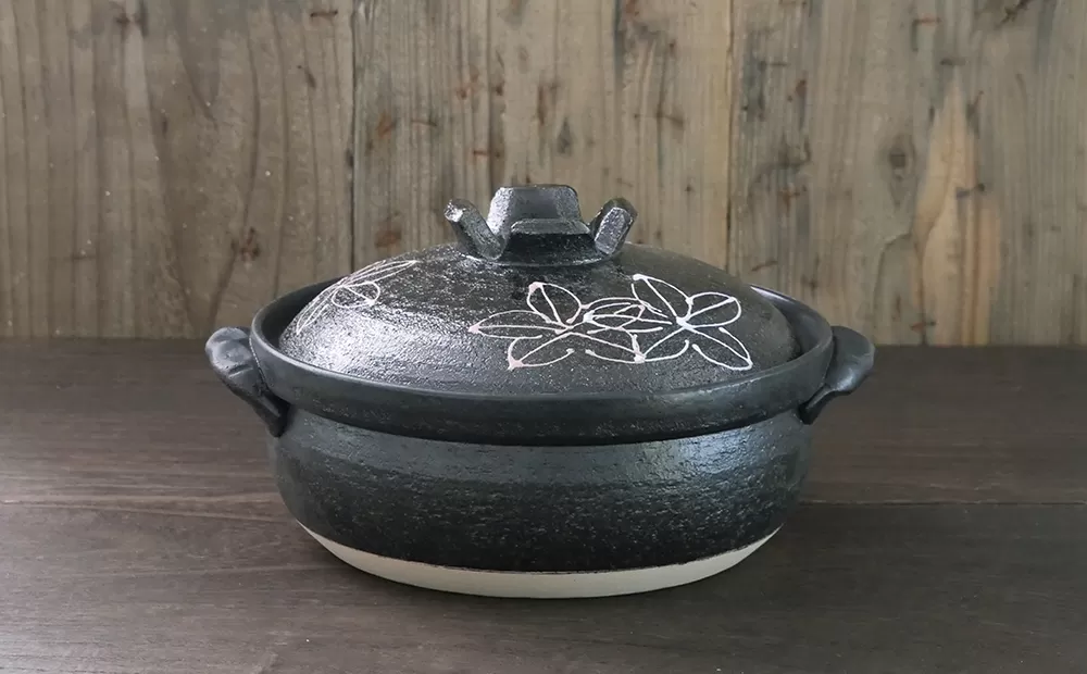 【萬古焼（ばんこやき）】一珍フラワー 8号セラミック加工IH直火両用土鍋　スズ木【2〜3人用 IH可 直火可 鍋 土鍋 8号 セラミック キッチン雑貨 三重県 四日市市】