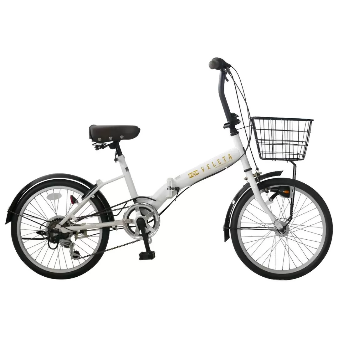 パンクしない折り畳み自転車２０インチ６段変速　ホワイト 