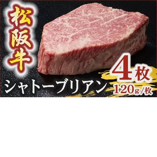 【9.6-1】松阪牛 A5 シャトーブリアンステーキ 480g（120g×4枚）　( 牛肉 ブランド牛 高級 和牛 国産牛 松阪牛 松坂牛 ステーキ ヒレ シャトーブリアン 牛肉 ステーキ 松阪牛 牛肉 ステーキ シャトーブリアン 松阪牛 ステーキ 冷凍 人気 おすすめ ランキング 三重県 松阪市 松阪牛 シャトーブリアン )