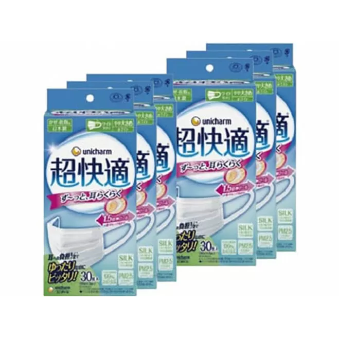 超快適 マスク プリーツタイプ やや大きめ 30枚×6箱 不織布 ユニ・チャーム ユニチャーム 日用品 消耗品 対策 花粉対策 プリーツマスク 使い捨て 白