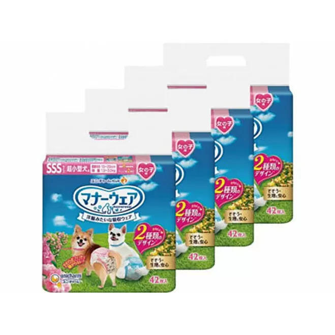 マナーウェア 女の子用 SSS ピンクリボン・青リボン 42枚×4袋 ペット用品 ペット用おむつ マナーオムツ 紙オムツ しつけ 介護 お漏らし対策 マーキング 紙おむつ ペットおむつ ペットオムツ 犬用オムツ ユニ・チャーム