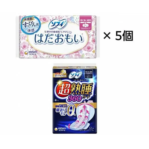 輝く女性応援 セット (昼夜ふんわりタイプ) 日用品 生理用品 敏感肌にやさしい ソフィ はだおもい 特に多い昼用 超熟睡ガード360 羽つき ナプキン ギャザー付き 朝まで安心 ユニ・チャーム