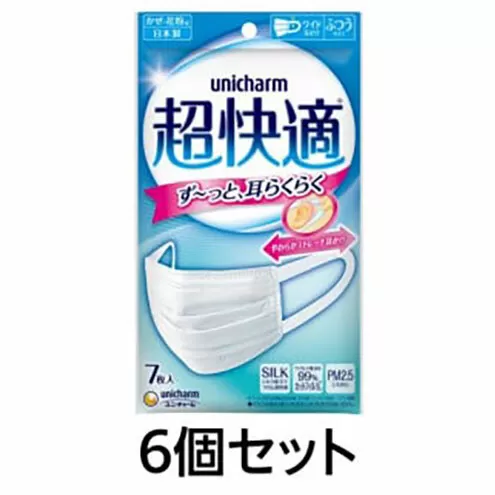 超快適 マスク プリーツタイプ ふつう 7枚×6個 不織布 ユニ・チャーム ユニチャーム 日用品 消耗品 対策 花粉対策 プリーツマスク 使い捨て 白