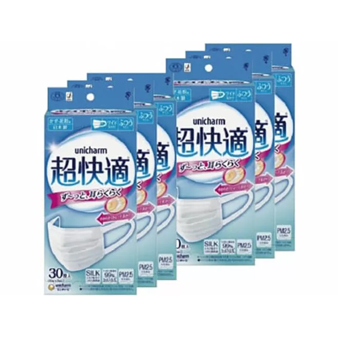 超快適 マスク プリーツタイプ ふつう 30枚×6箱 不織布 ユニ・チャーム ユニチャーム 日用品 消耗品 対策 花粉対策 プリーツマスク 使い捨て 白