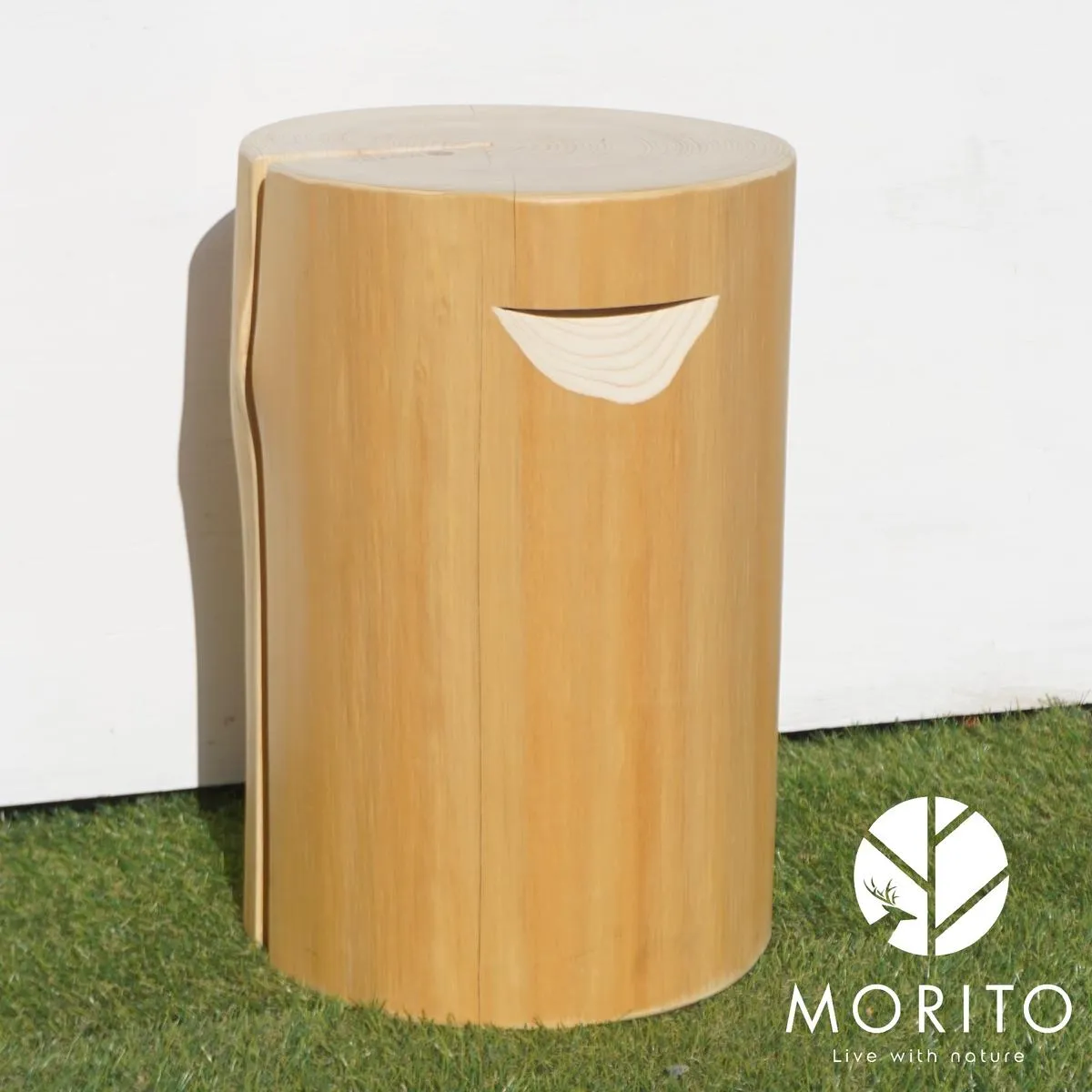 MORITO 森の丸太スツール[ヒノキ持ち手付き/磨き丸太仕上げ] オットマン 椅子