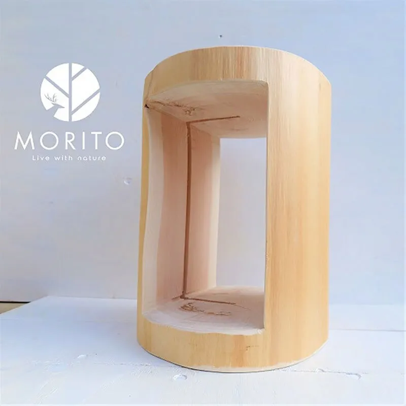 MORITO 森の丸太くり抜きスツール[ヒノキ/磨き丸太仕上げ] オットマン 椅子 本棚