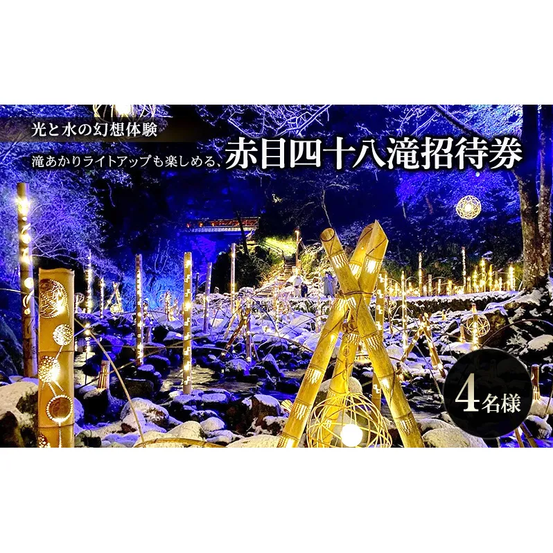 【光と水の幻想体験】滝あかりライトアップも楽しめる、赤目四十八滝招待券（4名様）| チケット 券 お出かけ ライトアップ 体験