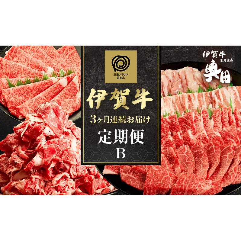 伊賀牛 3ヶ月連続お届け 定期便 B [ 伊賀牛切り落とし すき焼きセット 焼肉セット5人盛り ] オクダ 牛肉 高級 和牛 肉 伊賀牛肉 伊賀 人気 自宅用 グルメ お取り寄せ 誕生日 お祝い ご馳走 パーティー 贅沢 三重 三重県