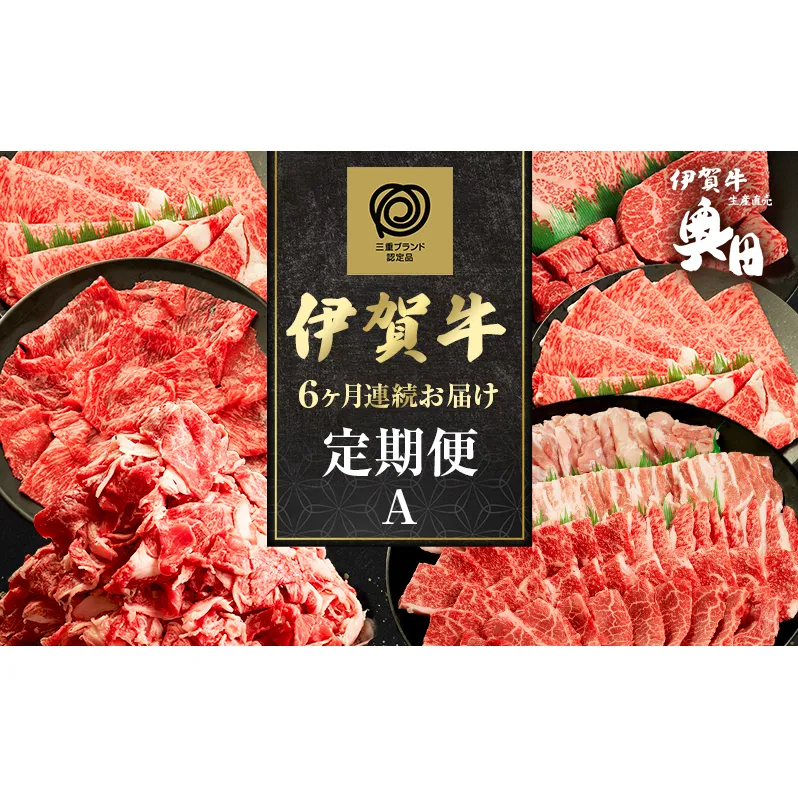 伊賀牛 6ヶ月連続お届け 定期便 A [ 伊賀牛牛トロ刺し すき焼きセット 伊賀牛ステーキセット 伊賀牛切り落とし 焼肉セット5人盛り ] オクダ 牛肉 高級 和牛 肉 伊賀牛肉  伊賀 人気 自宅用 グルメ お取り寄せ 誕生日 お祝い  贅沢 三重