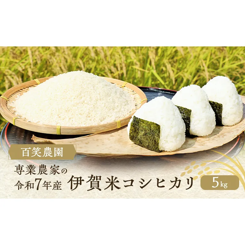 売切御免！専業農家の令和7年産　伊賀米コシヒカリ5kg  三重県 名張市 特A 白米 精米 産直 農家 ご飯 ごはん 新米 百笑農園 こしひかり 令和7年 農家直送 産地直送 国産米 おにぎり 炊飯 おいしい 甘い 三重 清流